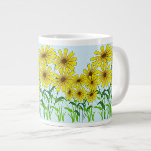 Golden Blooms: Yellow Flower and Green Grass Art Large Coffee Mug