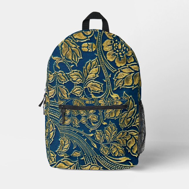 Golden Blossom Elegance  Printed Backpack (Front)
