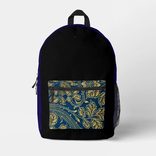 Golden Blossom Elegance  Printed Backpack (Front)