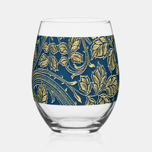 Golden Blossom Elegance  Stemless Wine Glass