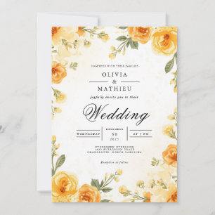 Golden Blossom Floral Arch Wedding Invitation