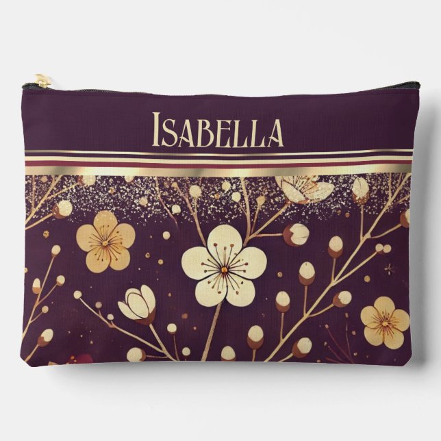 Golden Blossoms: Delicate Floral Symphony Accessory Pouch (Front)