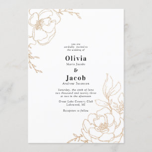 Golden Blossoms Floral Wedding Design Invitation