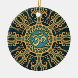 Golden Blue Aum Star Ceramic Tree Decoration