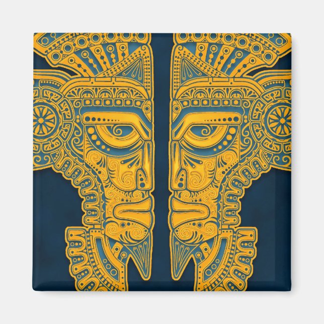 Golden Blue Aztec Twins Magnet (Front)