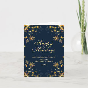 Golden Blue Christmas Ornament Corporate Greeting Holiday Card