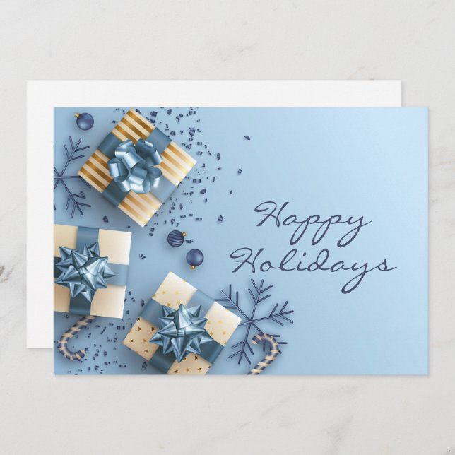 Golden Blue Christmas Ornament Corporate Greeting  Holiday Card (Front/Back)