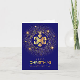 Golden Blue Christmas Ornament Corporate Greeting Holiday Card