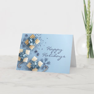 Golden Blue Christmas Ornament Corporate Greeting Holiday Card