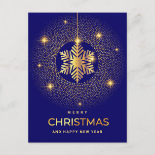 Golden Blue Christmas Ornament Corporate Greeting Holiday Postcard