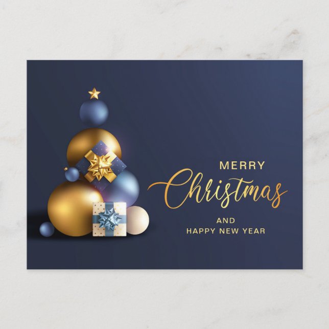 Golden Blue Christmas Ornament Corporate Greeting Postcard (Front)