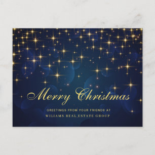 Golden Blue Christmas Stars Corporate Greeting Hol Holiday Postcard