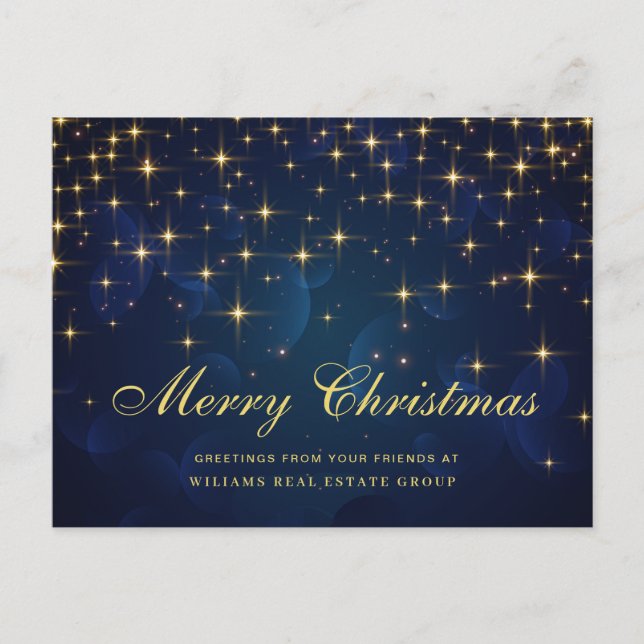 Golden Blue Christmas Stars Corporate Greeting Hol Holiday Postcard (Front)