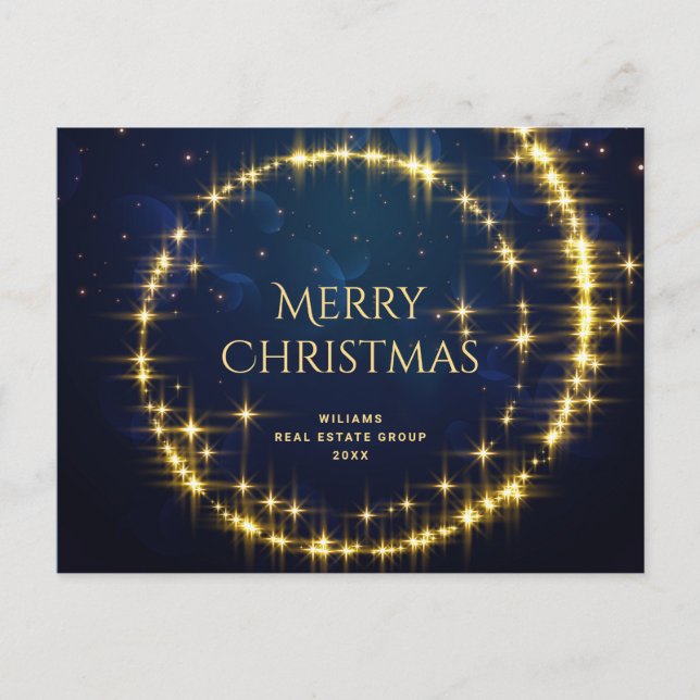Golden Blue Christmas Stars Corporate Greeting Holiday Postcard (Front)