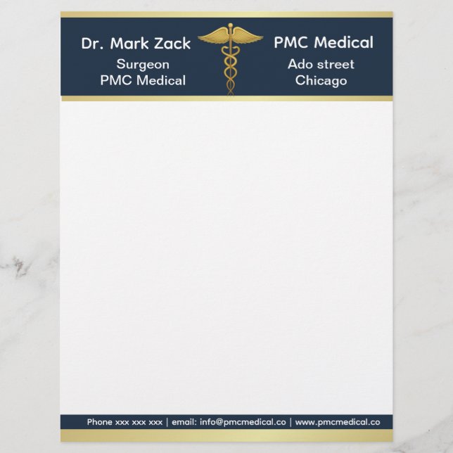 Golden blue customisable doctor  custom letterhead (Front)