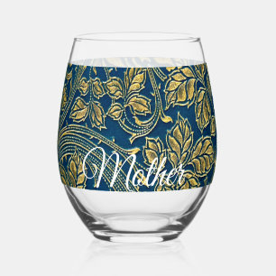 Golden Blue Elegance Drinkware Set Stemless Wine Glass