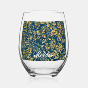 Golden Blue Elegance  Drinkware Set Stemless Wine Glass