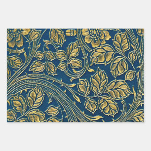 Golden Blue Elegance Wrapping Paper Sheet