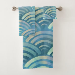 Golden Blue Fish Scales Pattern Bath Towel Set