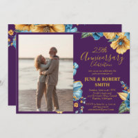 Golden Blue floral 25th wedding anniversary