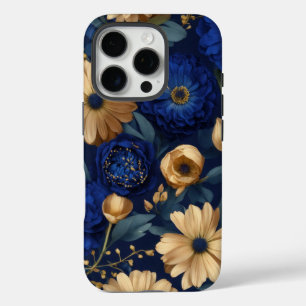 Golden & Blue Floral Opulence iPhone 16 Pro Case