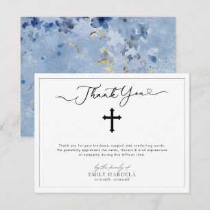Golden Blue Floral Sympathy Acknowledgement Card 