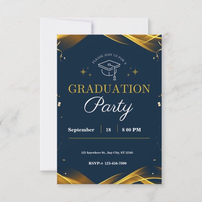 Golden Blue Graduation Party Invitation  (Front)