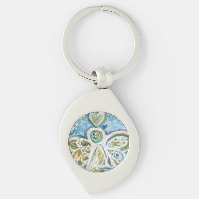 Golden Blue Guardian Angel Custom Keychains (Front)