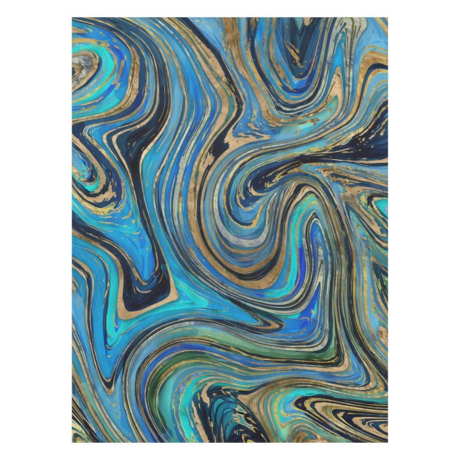 Golden Blue Marble Watercolor Tablecloth (Front)