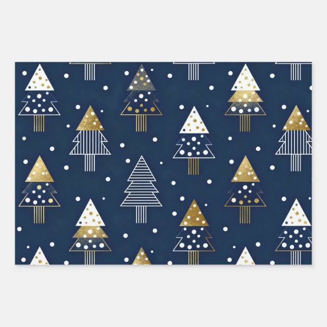 Golden Blue Pine Holiday  Wrapping Paper Sheet (Front 2)