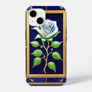 Golden Blue Rose in Decorative Frame iPhone 14 Case