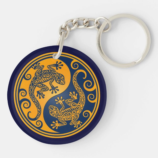 Golden Blue Yin Yang Lizards Key Ring (Back)