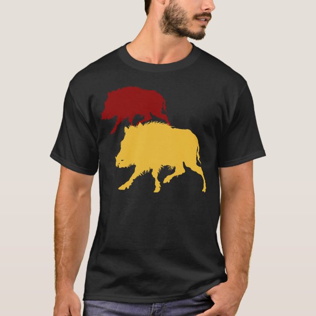 Golden Boar Wild Boars on the Run - Antique Print T-Shirt (Front)