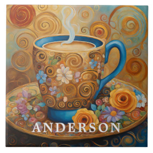 Golden Boho Coffee Floral Tile