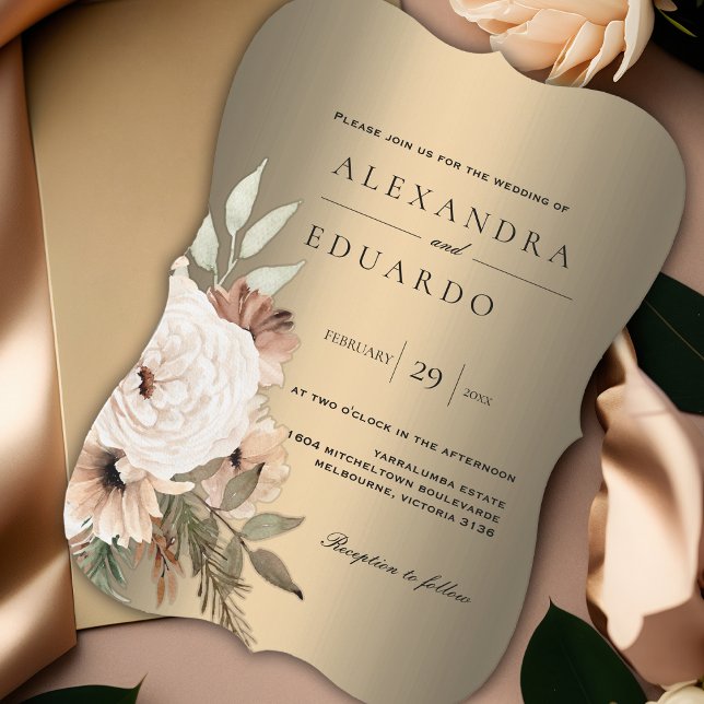 Golden Boho Elegance Curved Wildflowers Wedding Invitation (Creator Uploaded)