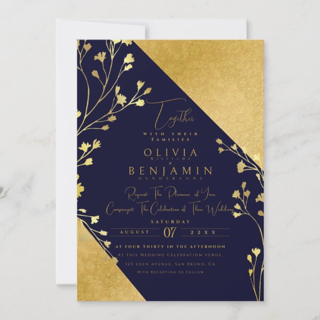 Golden Boho Floral Chic Fall All In One Wedding  I Invitation (Front)