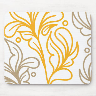 Golden Boho Leaf Design Mouse Mat