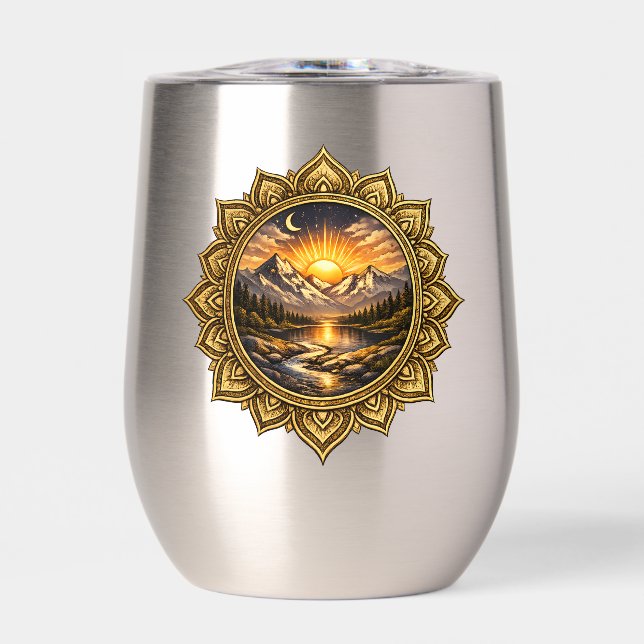 Golden Boho Mandala Mountain Sunset | Boho Sun Art (Front)