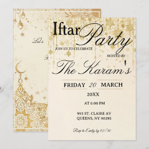 Golden Boho Minimalist Mosque Ramadan Iftar Party  Invitation
