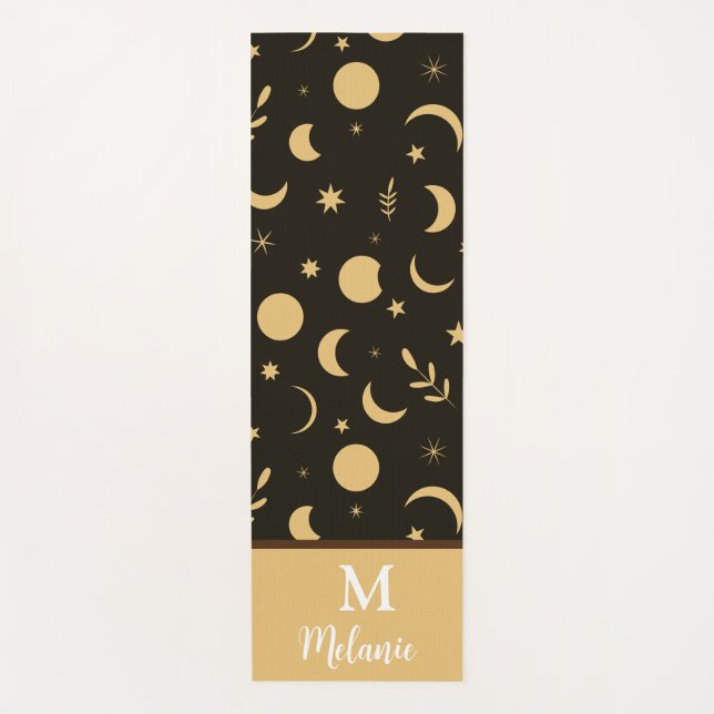 Golden Boho Moon Phases monogrammed  Yoga Mat (Front)
