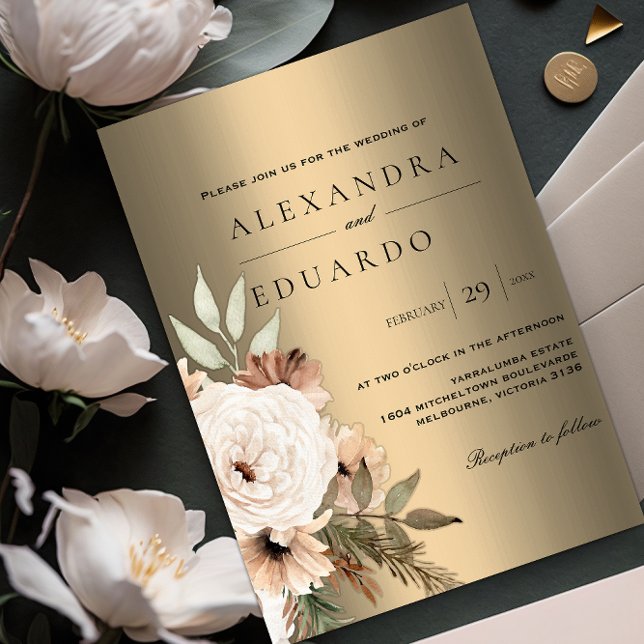 Golden Boho Wildflowers Wedding Invitation (Creator Uploaded)