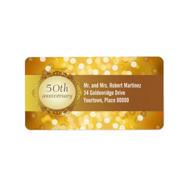 Golden Bokeh 50th Anniversary Address Label (Front)