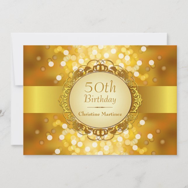 Golden Bokeh 50th Birthday Party Invitation (Front)
