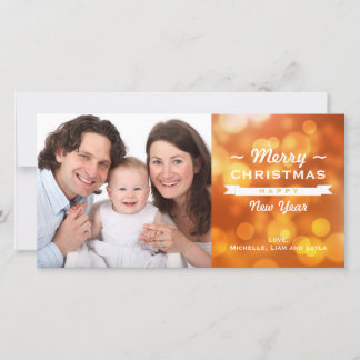 Golden bokeh chic merry christmas happy new year holiday card