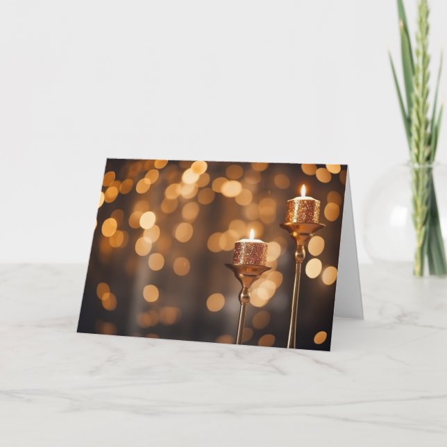 Golden Bokeh Glitter Candles Card (Front)