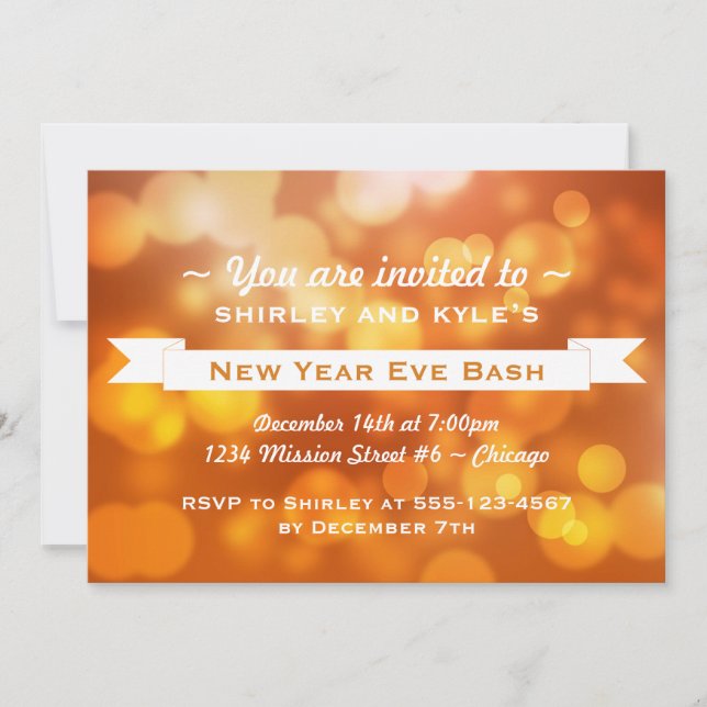 Golden bokeh happy new year party celebration invitation (Front)