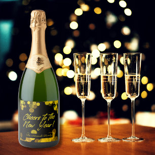 Golden Bokeh Lights Cheers to New Year Sparkling Wine Label