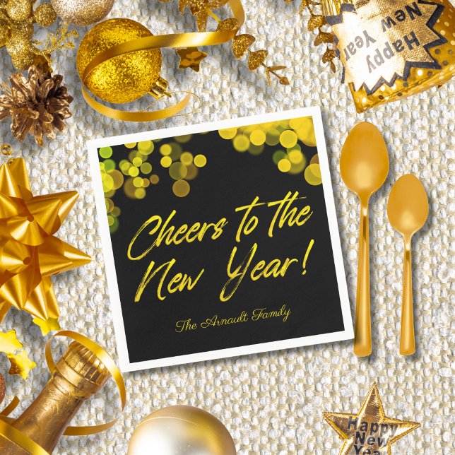 Golden Bokeh Lights | Cheers to the New Year Napkin (Creator Uploaded)