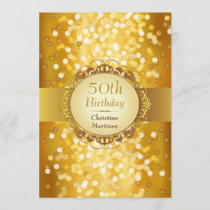 Golden Bokeh Photo 50th Birthday Party Invitation