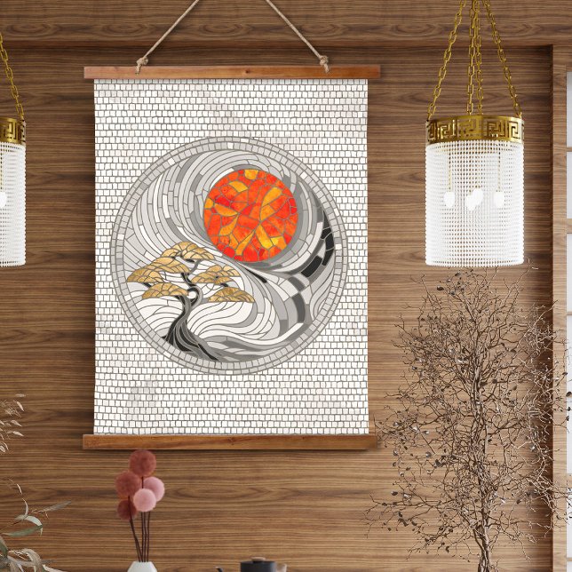 Golden Bonsai Sunrise Mosaic Hanging Tapestry (Creator Uploaded)